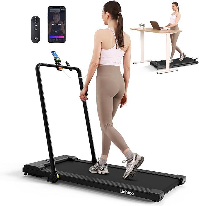 Lichico Walking Pad Under Desk Treadmill,Portable Small Treadmills for Home and Office,Super Quiet Brushless Motorized Walking Jogging Running Machine with Remote Control