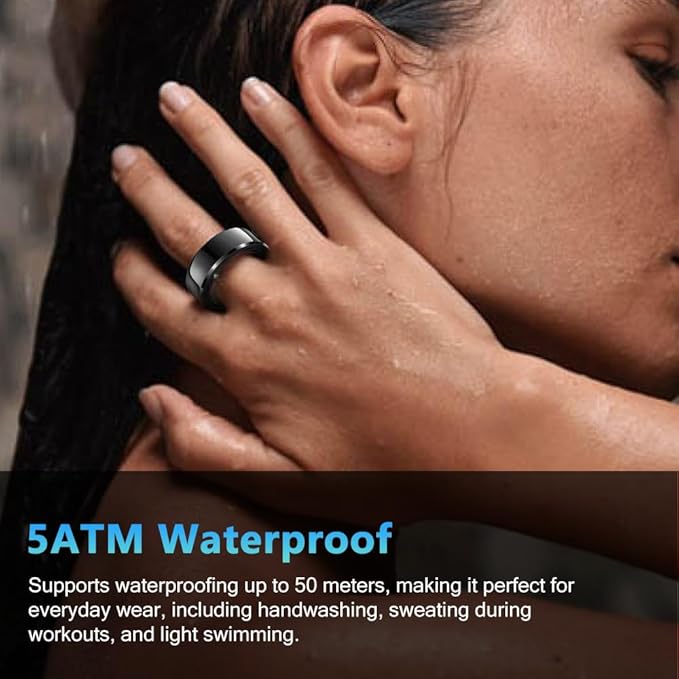 Smart Ring Health Tracker for Men Women, Waterproof Fitness Ring, Bluetooth Connected Health Ring, Activity Tracker Records Steps Distance Calories, Compatible with Android & iOS