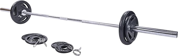 Signature Fitness Cast Iron Olympic 2-Inch Weight Plates Including 7FT Olympic Barbell, 130-Pound, 300-Pound or 325-Pound Set, Multiple Packages
