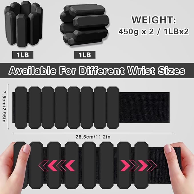 Vanleonet Wrist Ankle Weights for Women,Adjustable Wearable Strong Arm & Leg Weights Set of 2(1Lbs Each),Comfortable and Breathable for Yoga, Barre, Pilates, Swimming, Cardio, Aerobics, Gym