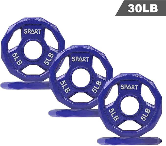 SPART Color Coded Weight Plate 2-Inch Cast Iron 2.5/5/10/15/25/35/45LB, Single/Pair/Set