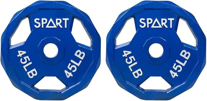 SPART Color Coded Weight Plate 2-Inch Cast Iron 2.5/5/10/15/25/35/45LB, Single/Pair/Set