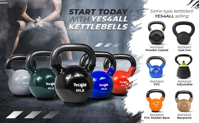 Yes4All Kettlebells Rubber Base (10-65 lbs)