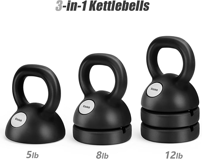 Adjustable Kettlebell Weight Set: 3-in-1 Kettlebells (5lbs 8lbs 12lbs) for Home Gym Full-Body Workout Strength Training Weight Loss | Good for Beginners