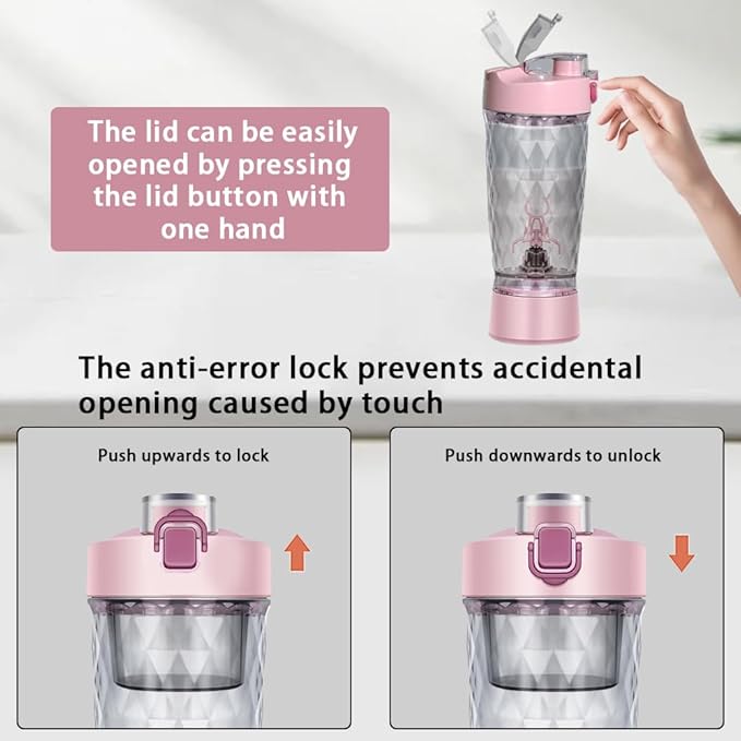 Electric Protein Shaker Bottle, USB Rechargeable Mixing Cup, Water Drink Mixer Portable Bottles for Gym Sport (Pink)