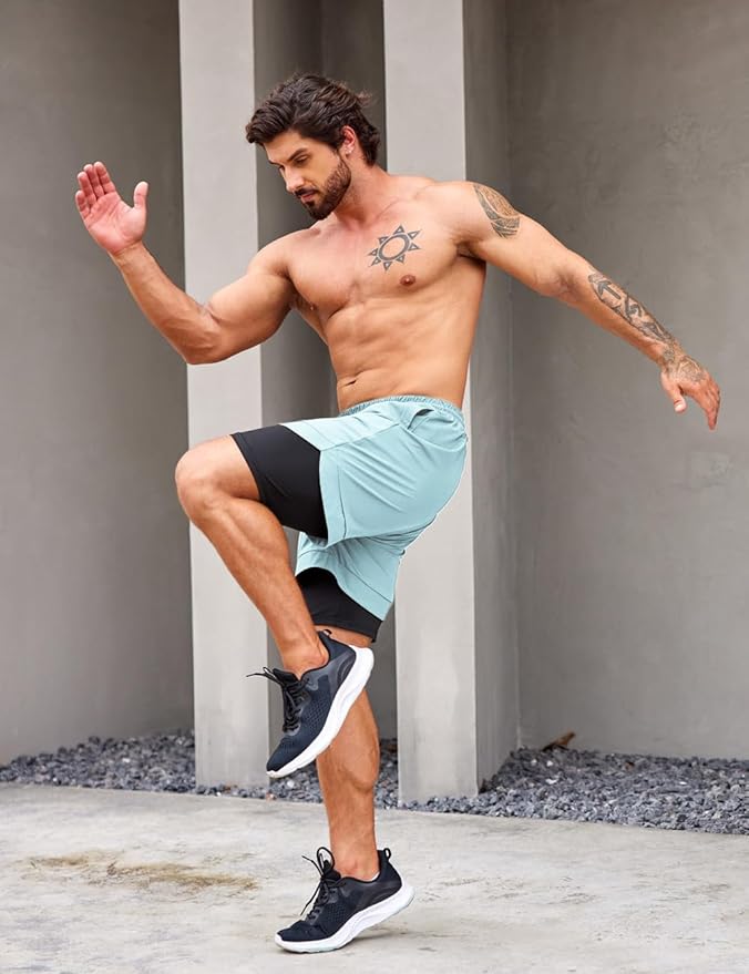 COOFANDY Men's 2 Pack Running Shorts 2 in 1 Workout Shorts Quick Dry Gym Training Athletic Jogger with Phone Pockets