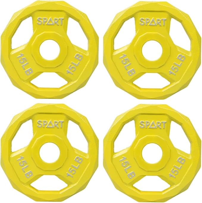 SPART Color Coded Weight Plate 2-Inch Cast Iron 2.5/5/10/15/25/35/45LB, Single/Pair/Set