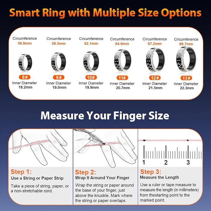 Smart Ring Health Tracker with LED Display Screen, IP68 Waterproof Fitness Tracker, Bluetooth Connection Health Ring Compatible with iOS/Android, Activity Tracker/Heart Rate/Blood Oxygen/Sleep/Step