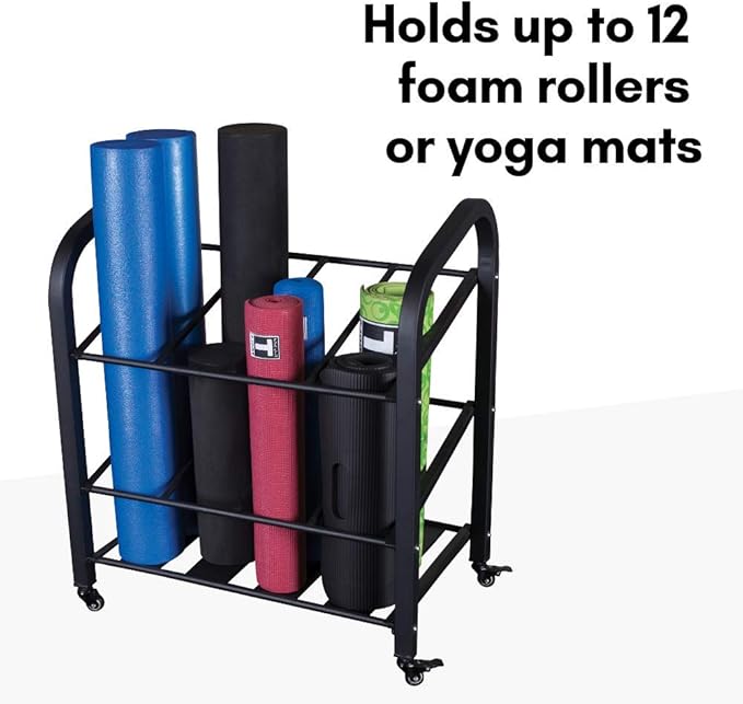 Body-Solid (GYR500 Foam Roller & Yoga Mat Storage 12 Mats