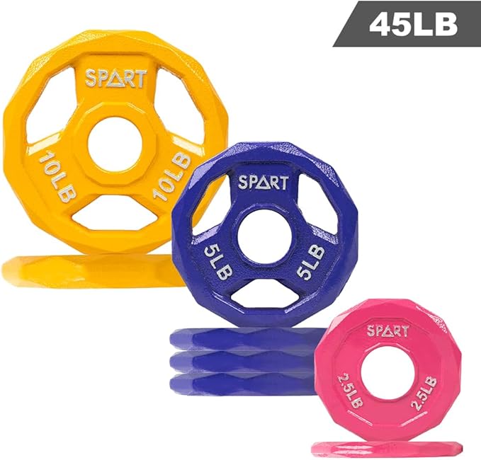 SPART Color Coded Weight Plate 2-Inch Cast Iron 2.5/5/10/15/25/35/45LB, Single/Pair/Set
