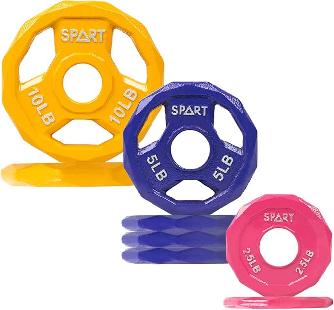 SPART Color Coded Weight Plate 2-Inch Cast Iron 2.5/5/10/15/25/35/45LB, Single/Pair/Set