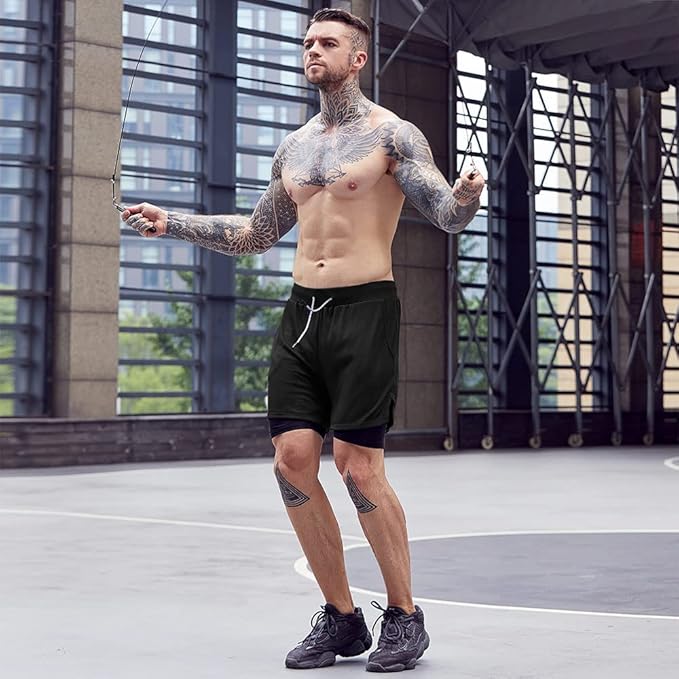 OEBLD Mens Athletic Shorts 2-in-1 Gym Workout Running 7'' Shorts with Towel Loop