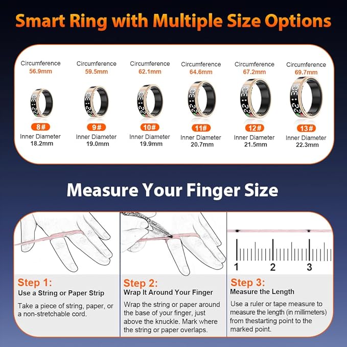 Smart Ring Health Tracker with LED Display Screen, IP68 Waterproof Fitness Tracker, Bluetooth Connection Health Ring Compatible with iOS/Android, Activity Tracker/Heart Rate/Blood Oxygen/Sleep/Step