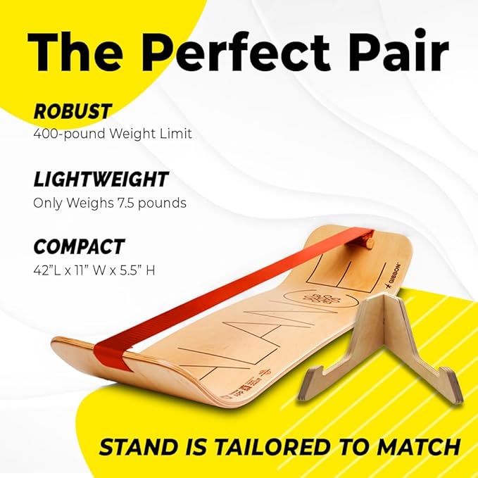 GIBBON GiBoard Balance Board for Adults & Kids - Slackline Workout Equipment Home Gym Training - Wooden Wobble Board Balance Trainer - Standing Desk Exercise - Yoga, Agility, Pilates, Core, Snowboard
