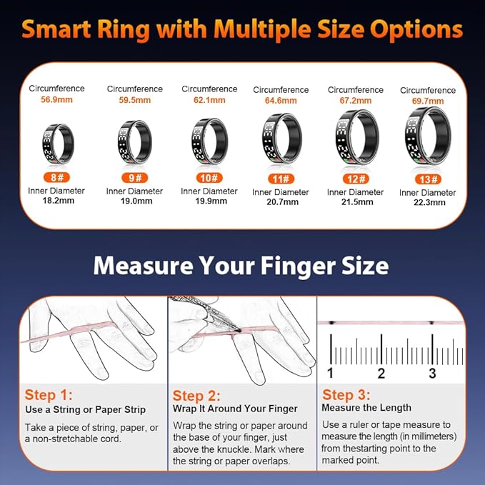 Smart Ring Health Tracker with LED Display Screen, IP68 Waterproof Fitness Tracker, Bluetooth Connection Health Ring Compatible with iOS/Android, Activity Tracker/Heart Rate/Blood Oxygen/Sleep/Step