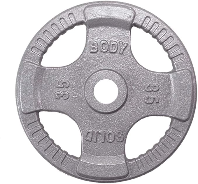 Body-Solid Cast Iron Olympic Quad Grip Design Weight Plate Set - Free Weights, Dumbbell Plates, 2 Inch Standard Hole for All Barbell Types