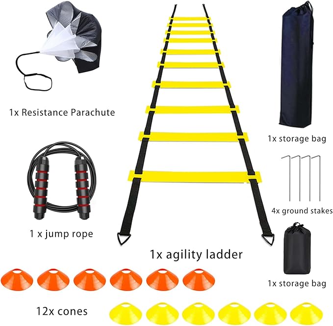 Soccer Agility Training Equipment Set 20Ft Agility 12 Cones,