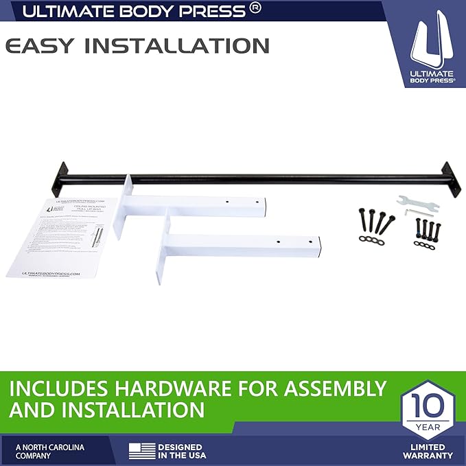 Ultimate Body Press Ceiling Mount Pull Up Bar 8 Foot 48” Straight 14” Risers, 16”and 24” 24” Joist 450lbs, USA