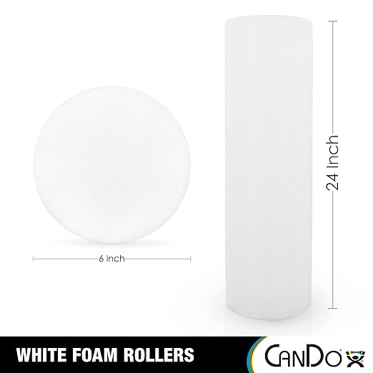CanDo White PE Foam Rollers for Exercise 6" x 24"