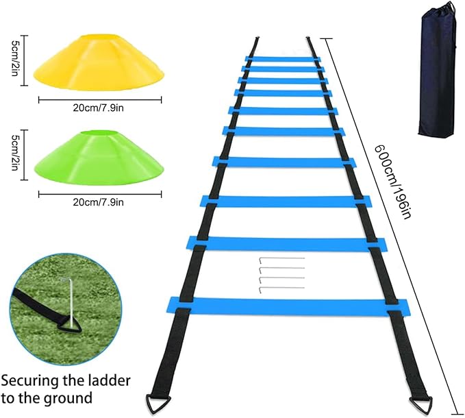 Soccer Agility Training Equipment Set 20Ft Agility 12 Cones,