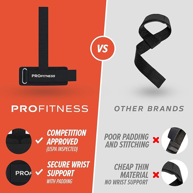 ProFitness Weight Lifting Straps - 10” Long Wrist Straps for Weightlifting - Padded Neoprene Lifting Straps Gym with Non Slip Silicone Grip Men and Women - Weightlifting Wrist Straps