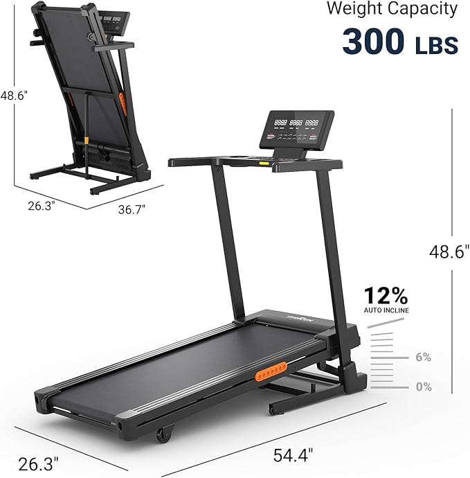 THERUN Treadmill with Incline, 3.0 HP Foldable Treadmills for Home, Brushless Motor Auto Incline Treadmill, 12 Level Adjustable, 300 LBS Capacity, Quiet Running