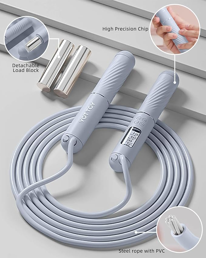 YOTTOY Skipping Ropes for Adults -Cordless Counter Jump Rope with Large Cordless Ball-Weighted Jump Rope for Women with LCD Display