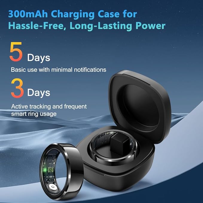 Smart Ring Health Tracker for Men Women, Waterproof Fitness Ring, Bluetooth Connected Health Ring, Activity Tracker Records Steps Distance Calories, Compatible with Android & iOS