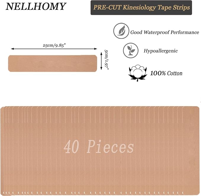 Kinesiology Tape Precut -40Strips | Pro Elastic Athletic Tape,Cotton Waterproof Breathable K Tape for Joints Support & Muscle Pain Relief,Perfect for Ankle Knee Sports Activity(Skin Color)