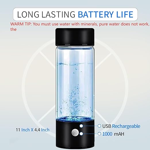 Hydrogen Water Bottle, Portable Hydrogen Water Ionizer Machine, Hydrogen Water Generator, Rechargeable Hydrogen Rich Water Glass Health Cup for Home Travel (Black)