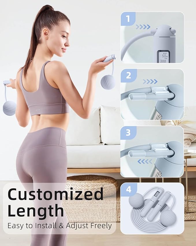 YOTTOY Skipping Ropes for Adults -Cordless Counter Jump Rope with Large Cordless Ball-Weighted Jump Rope for Women with LCD Display