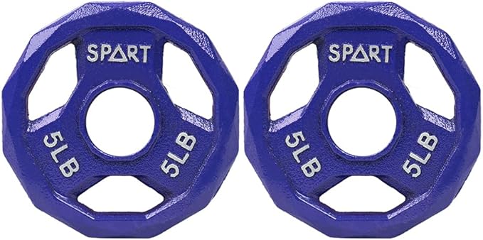 SPART Color Coded Weight Plate 2-Inch Cast Iron 2.5/5/10/15/25/35/45LB, Single/Pair/Set