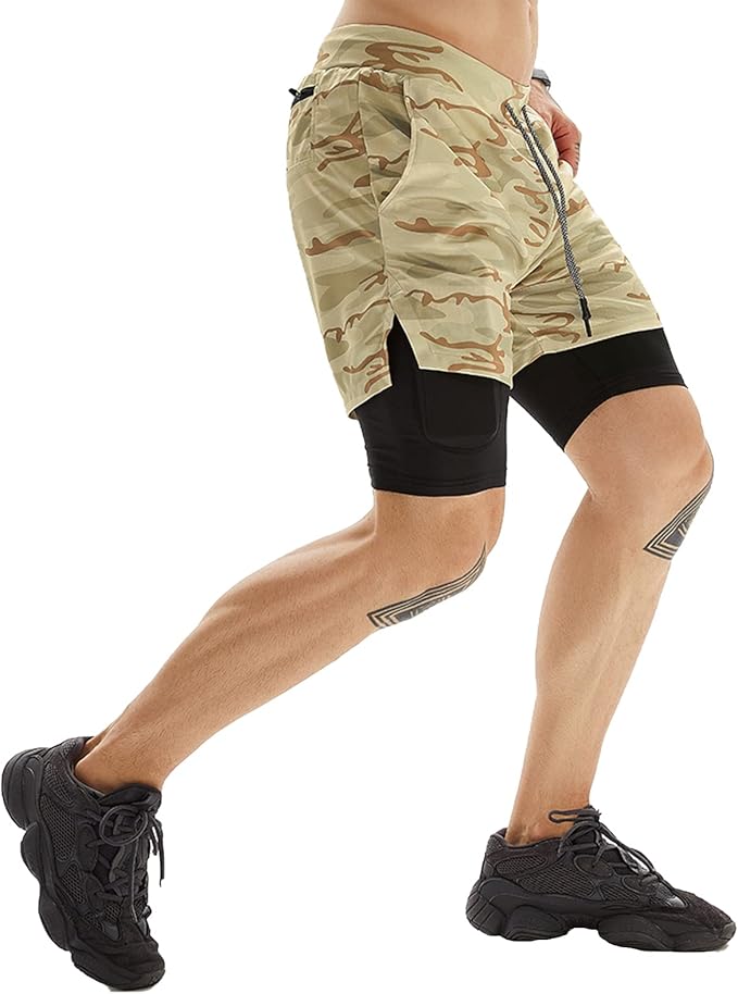 OEBLD Mens Athletic Shorts 2-in-1 Gym Workout Running 7'' Shorts with Towel Loop
