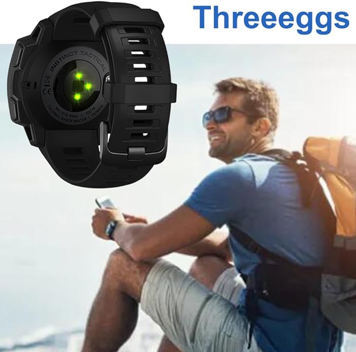 Threeeggs Sport Bands Compatible with Garmin Instinct Watch, 22mm Soft Silicone Waterproof Replacement Strap for Garmin Instinct 2 / Solar/Esports/Tactical Smartwatch