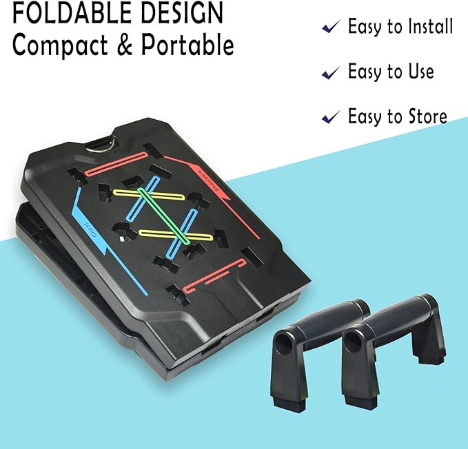 Push Up Board, Portable Foldable Multi-Function Push Up Bar, Professional Pushup Bar System for Chest Tricep Back Workout, Fitness Strength Training Equipment for Men & Women