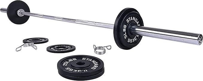 Signature Fitness Cast Iron Olympic 2-Inch Weight Plates Including 7FT Olympic Barbell, 130-Pound, 300-Pound or 325-Pound Set, Multiple Packages