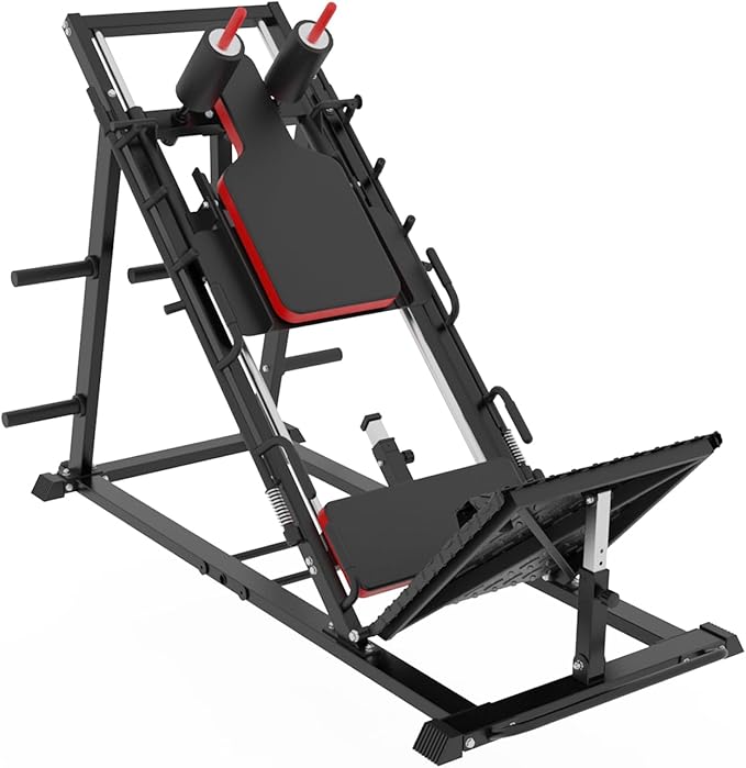 Leg Press Hack Squat Machine Combo, Professional Adjustable Leg Exercise Machine with Linear Bearing, Hack Squat Leg Press Machine with Weight Storage Posts for Full Lower Body Workout, 1500LBS