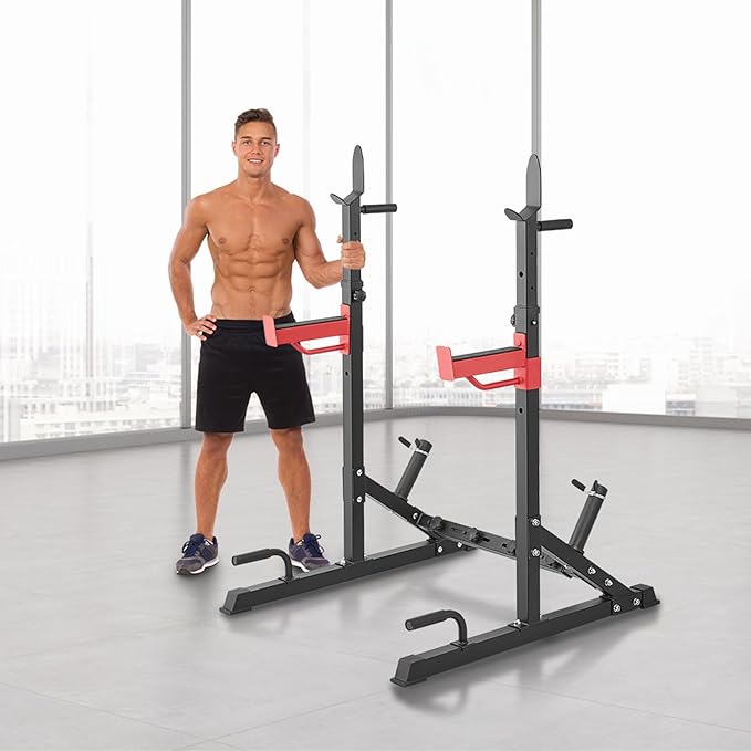 VEVOR Squat Stand - Multi-Functional Power Rack with Pull Up Bar, Hook, and Weight Plate Storage Attachment, Adjustable Power Rack Cage for Home Gym Equipment