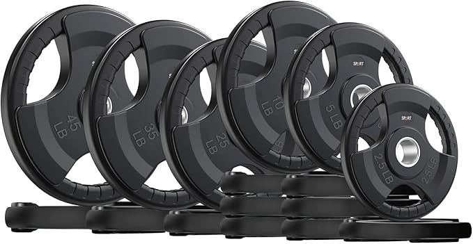 SPART Weight Plate 2-Inch Rubber Coated Olympic Grip Plate for Barbell,Solid Cast Iron Weight Plates in Pairs or Single for Strength Training,Weightlifting,Crossfit,Home Gym(5LB/10LB/25LB/35LB/45LB)