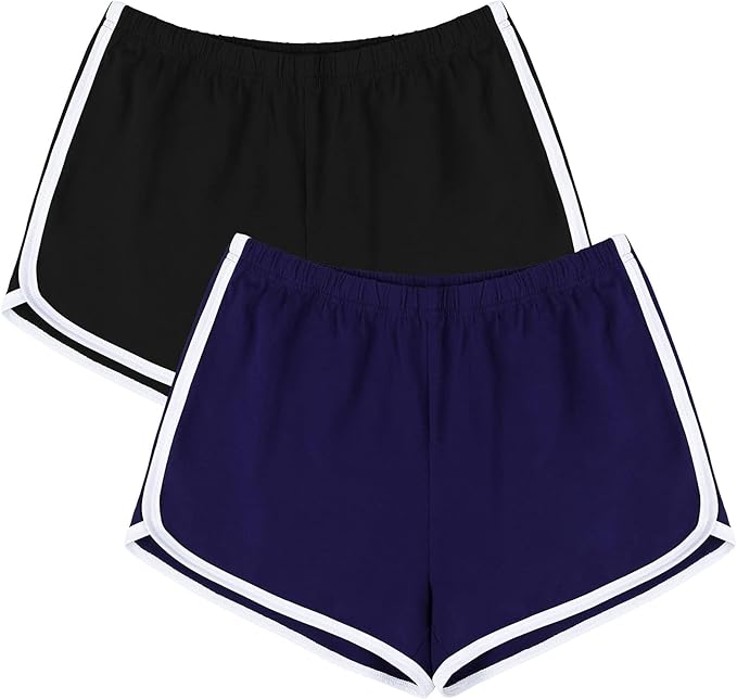 URATOT Women's Cotton Gym Yoga Summer Running Active Dance Elastic Shorts, Pack of 2