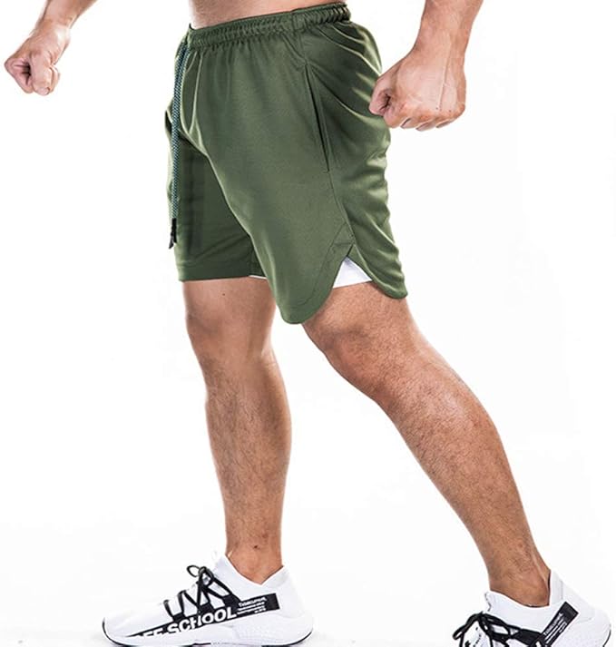 EVERWORTH Men's 2-in-1 Bodybuilding Workout Shorts Lightweight Gym Training Short Running Athletic Jogger with Zipper Pockets