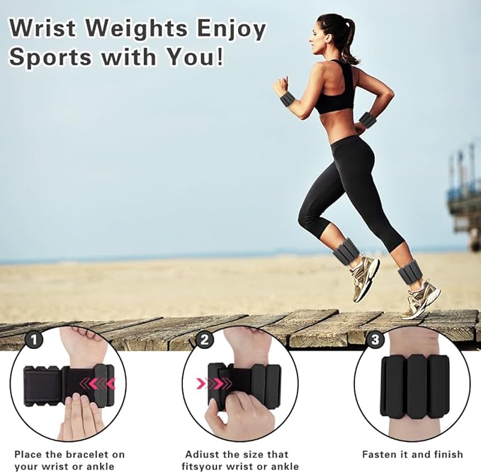 Vanleonet Wrist Ankle Weights for Women,Adjustable Wearable Strong Arm & Leg Weights Set of 2(1Lbs Each),Comfortable and Breathable for Yoga, Barre, Pilates, Swimming, Cardio, Aerobics, Gym