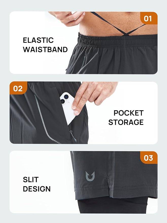 NORTHYARD Men's 2 in 1 Workout Shorts 5" Running Athletic Quick Dry Shorts Gym Sports Basketball Tennis with Phone Pockets