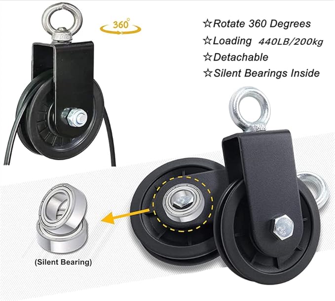 Weight Cable Pulley System Gym 360 Degree 3.54in Silent