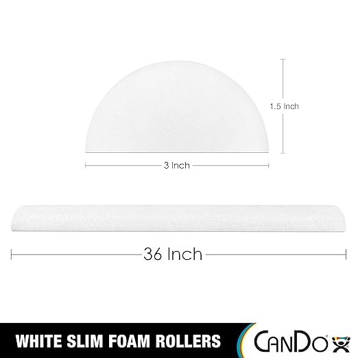 CanDo Slim White PE Foam Rollers for Exercise 3" x 36" Half-Round
