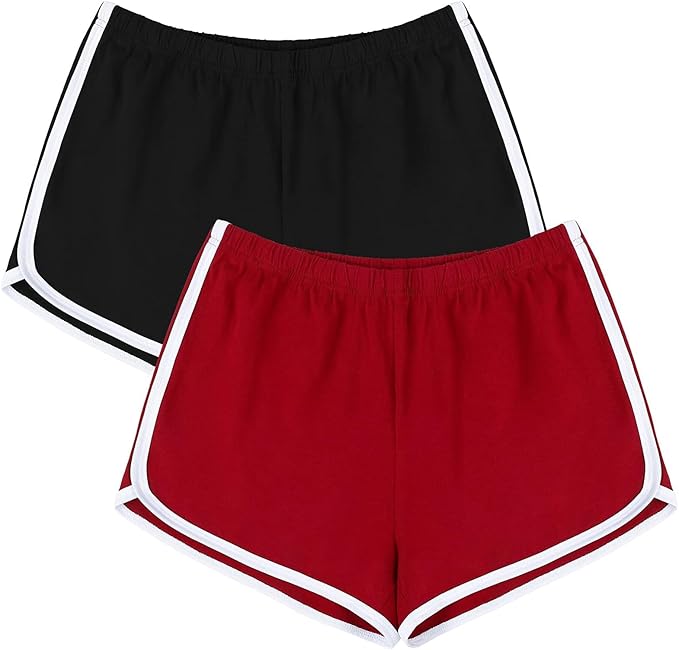 URATOT Women's Cotton Gym Yoga Summer Running Active Dance Elastic Shorts, Pack of 2