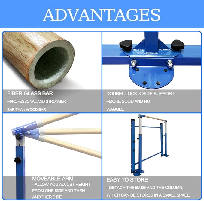 Gymnastics Kip Bar for Home Indoor Training 3' - 5' Gym Equipment,1-4 Levels,300lbs Levels,300lbs Weight