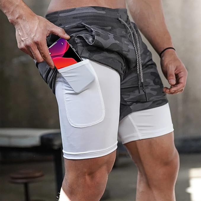 OEBLD Mens Athletic Shorts 2-in-1 Gym Workout Running 7'' Shorts with Towel Loop