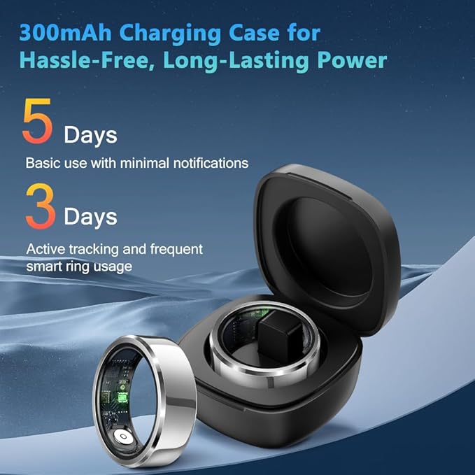 Smart Ring Health Tracker for Men Women, Waterproof Fitness Ring, Bluetooth Connected Health Ring, Activity Tracker Records Steps Distance Calories, Compatible with Android & iOS