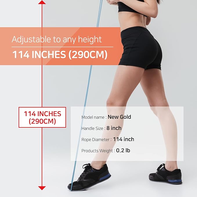 Exercise Jump Rope for Cardio, Boxing, CrossFit - Adjustable Skipping Rope for Men and Women, Lightweight, Tangle Free, Made in Korea(Crystal Gold Jumprope, UA-430)